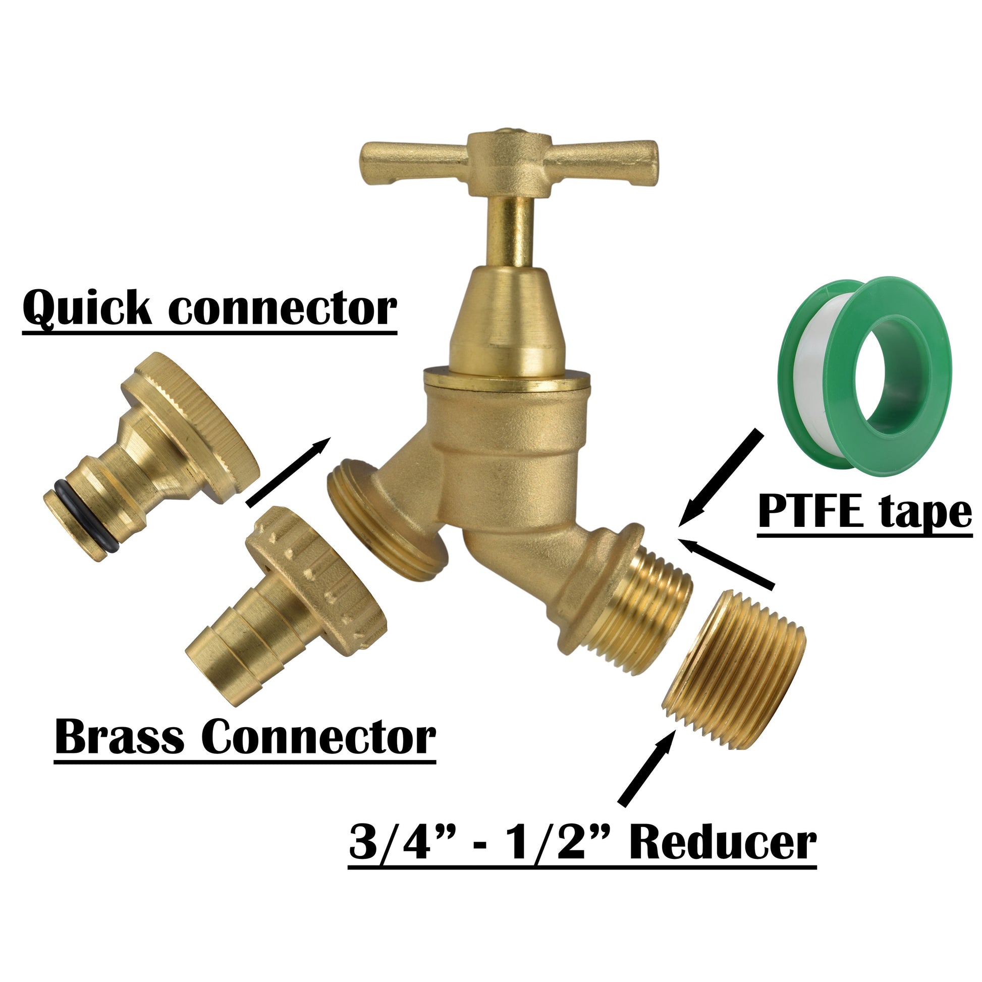 AP Supplies Brass Bib Tap Kit with Barb/Quick Connect Outlet, 1/2" and 3/4" BSP Thread Inlet