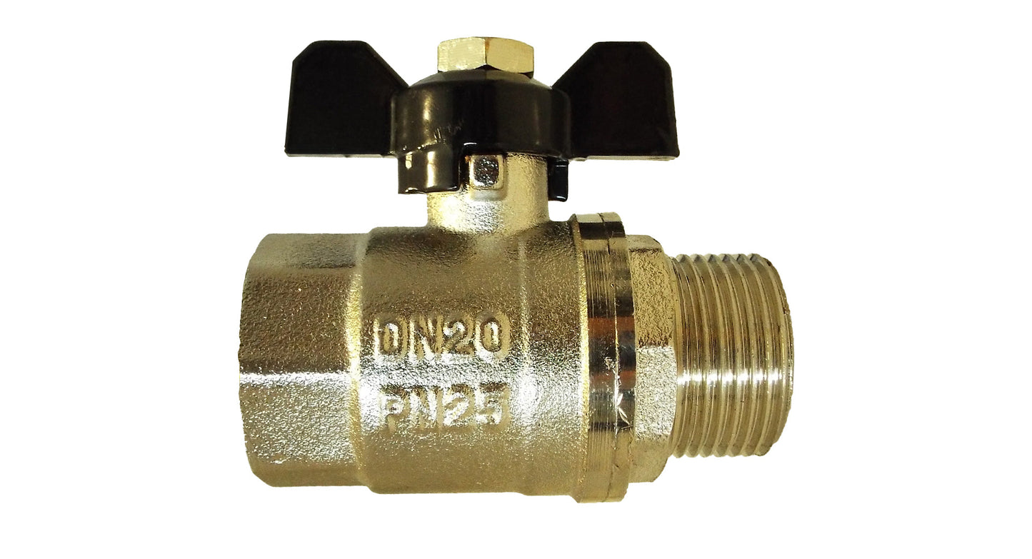 Brass Nickel-Plated Butterfly Valve 1in BSPM-F Hose Pipe Fitting Water Connector