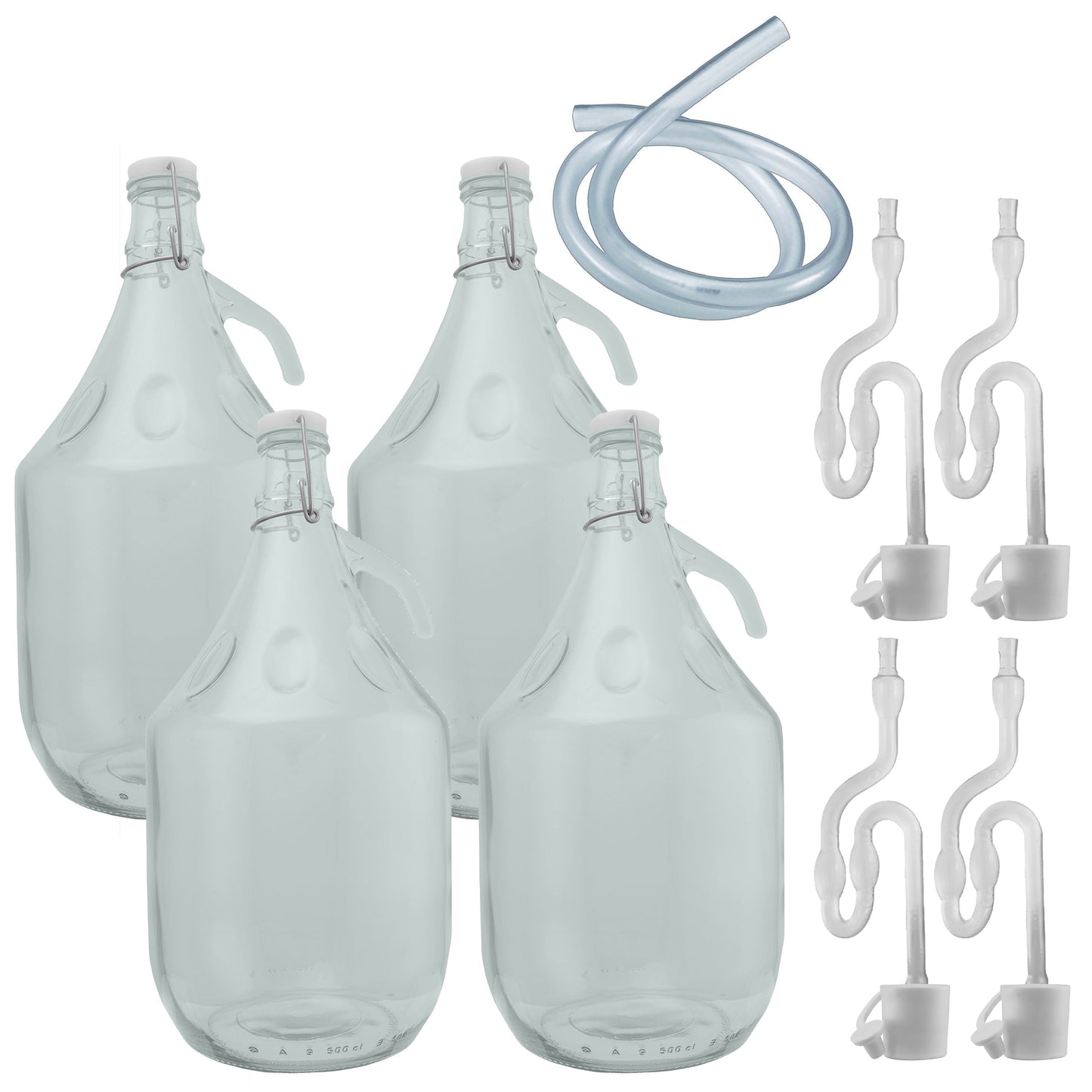 Glass Demijohn 5L 4 Pack Swing Top Cap, Airlock, Bung and Tube