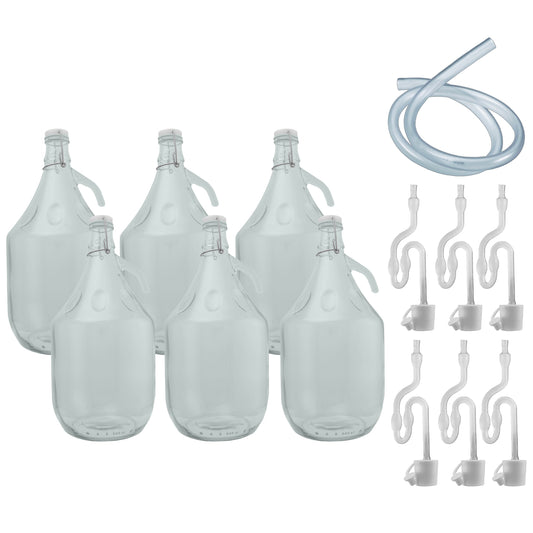 Glass Demijohn 5L 6 Pack Swing Top Cap, Airlock, Bung and Tube