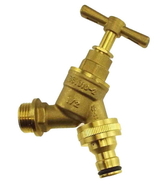 Garden Bib Tap Brass 1/2in BSPM Inlet + Snap-On Male for Drip Irrigation Fitting