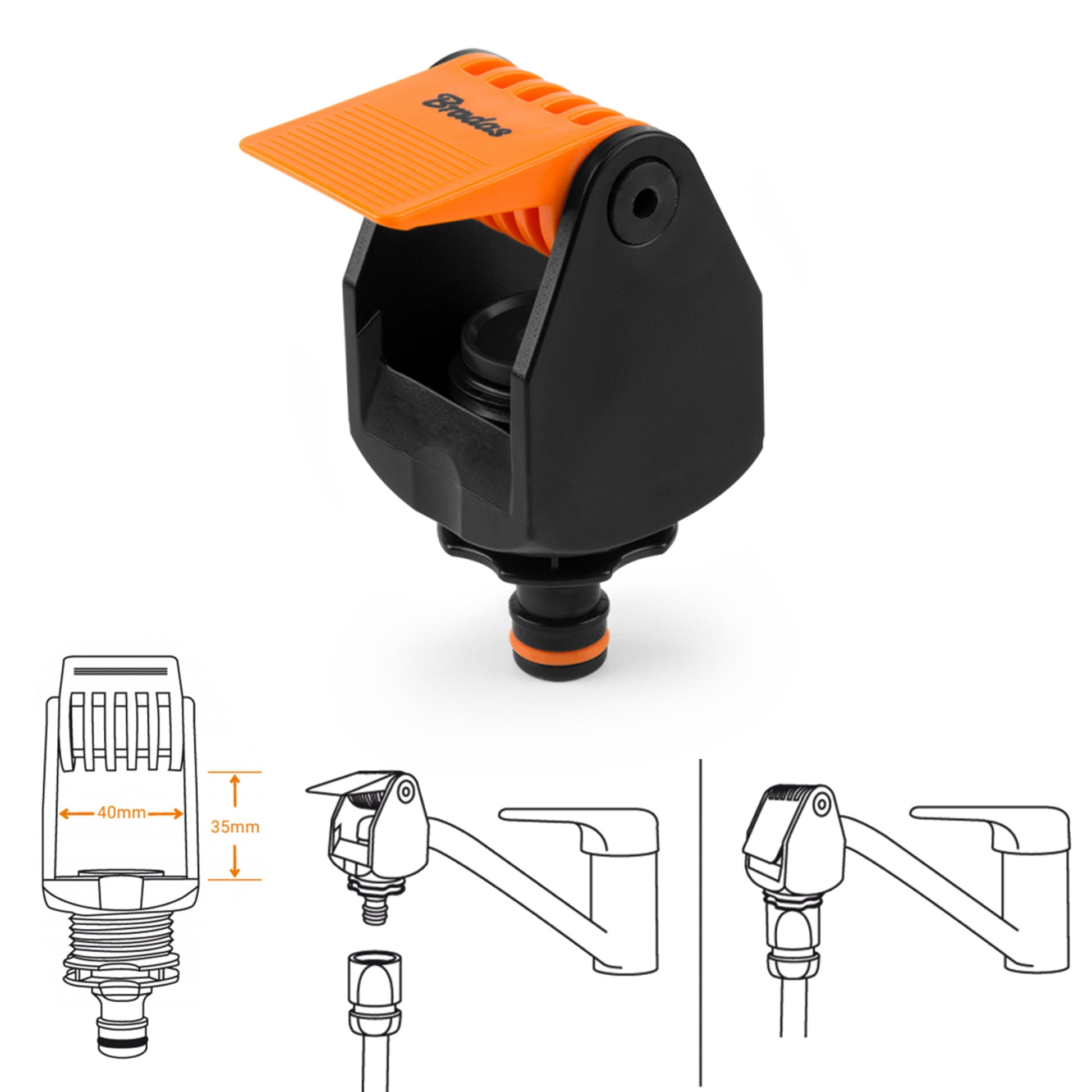 AP Supplies Black/Orange Kitchen Tap Connection Max 40mm