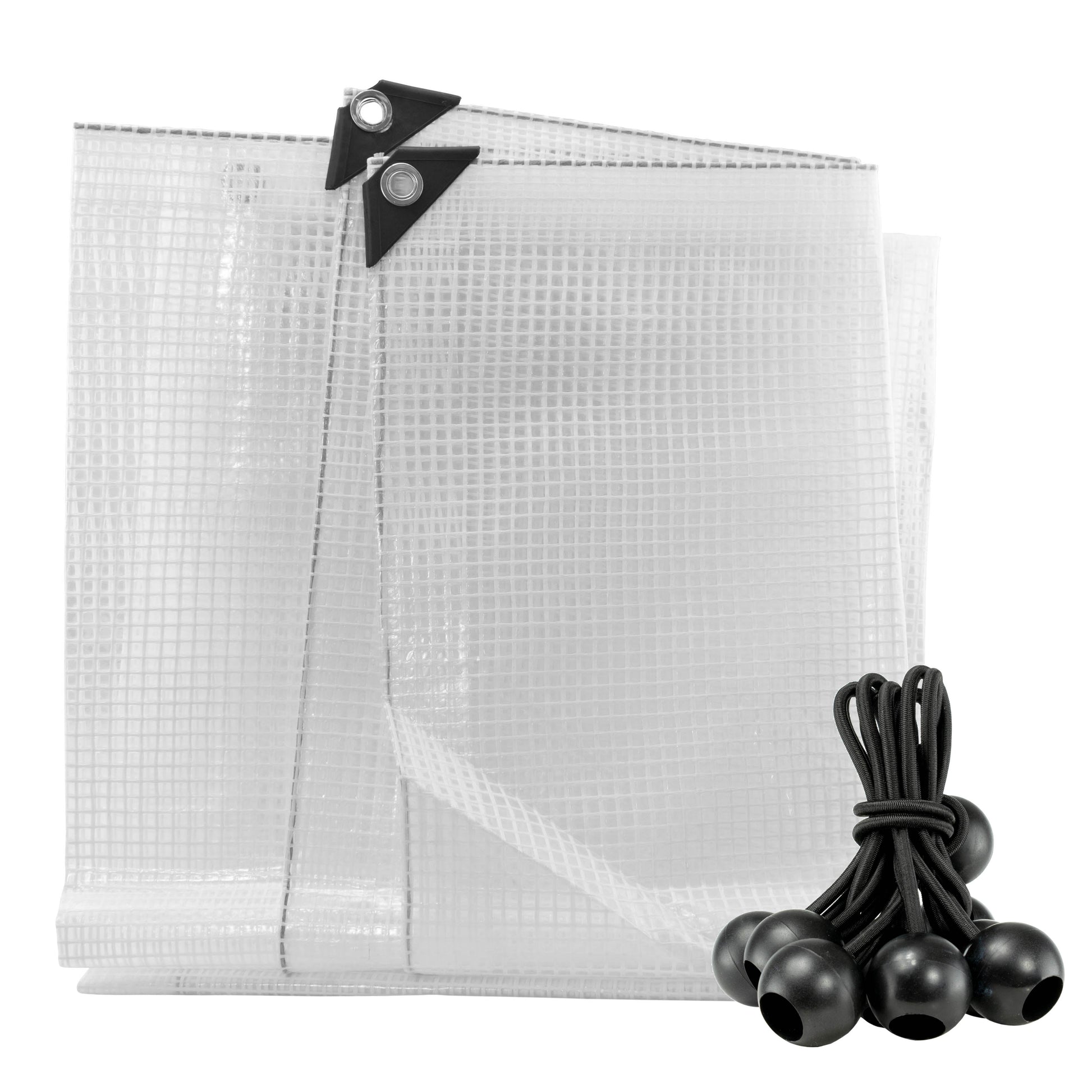 AP Supplies Clear M-Grade Tarpaulin with Bungee Balls (Black) - 1m x 1m