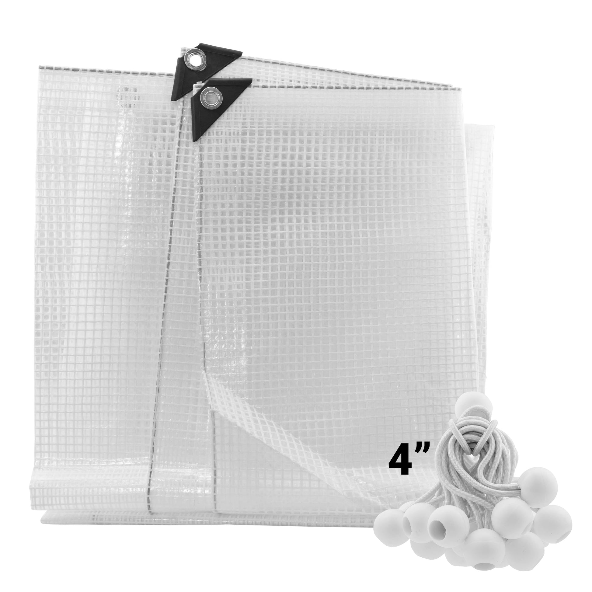 AP Supplies Clear M-Grade Tarpaulin with 20 x 4" Bungee Balls (White) - 1m x 1m