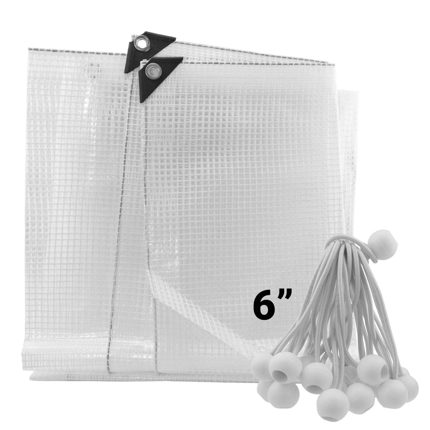 AP Supplies Clear M-Grade Tarpaulin with 20 x 6" Bungee Balls (White) - 1m x 1m