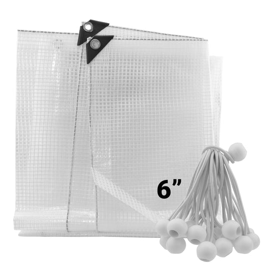 AP Supplies Clear M-Grade Tarpaulin with 20 x 6" Bungee Balls (White) - 1m x 1m