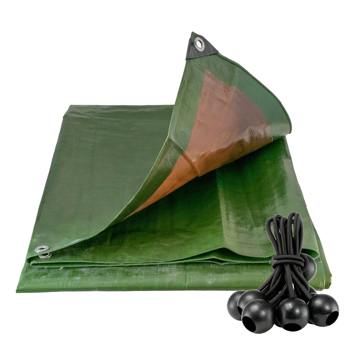 AP Supplies Green/Brown L-Grade Tarpaulin with Bungee Balls (Black) - 1m x 1m