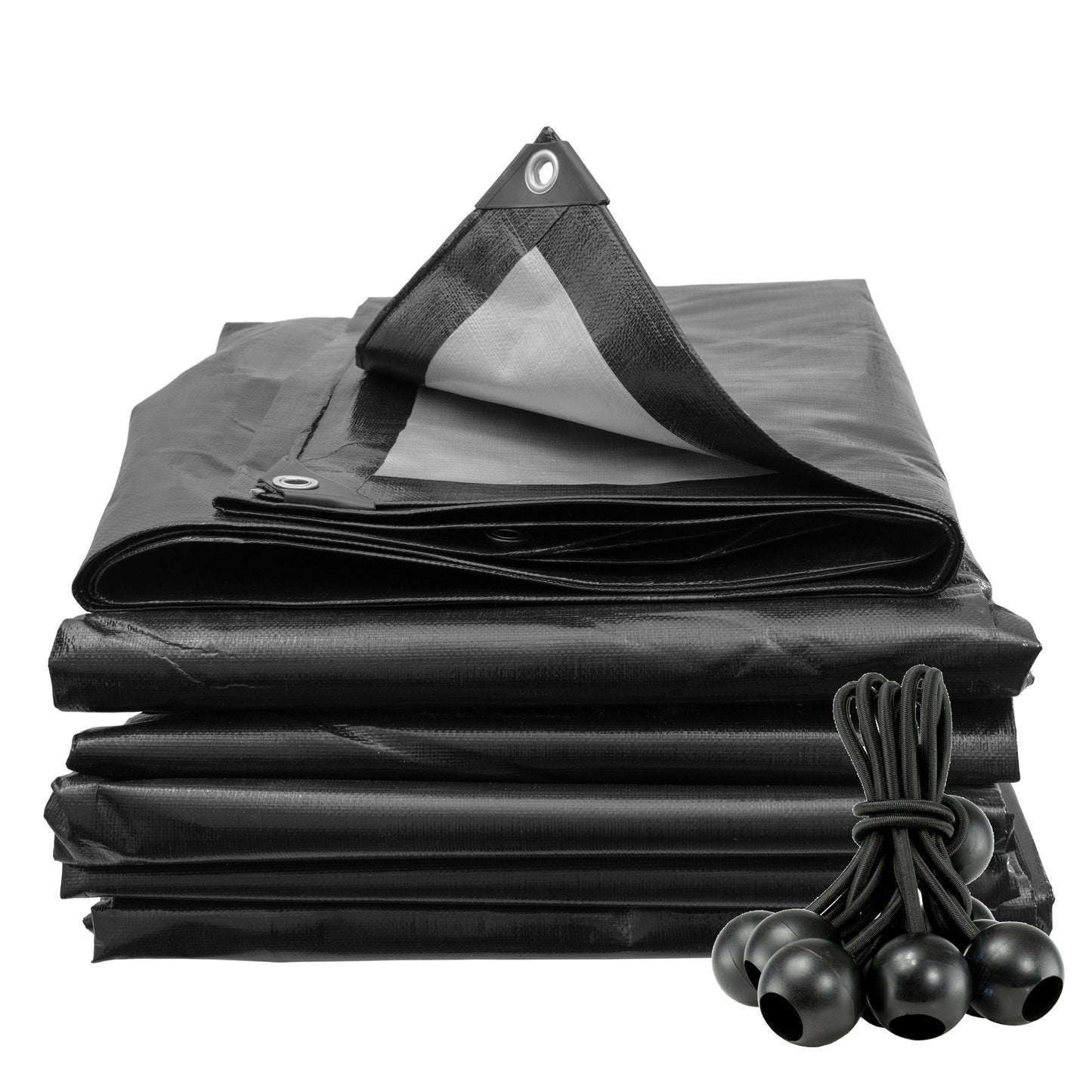 AP Supplies Black/Silver L-Grade Tarpaulin with Bungee Balls (Black) - 1m x 1m