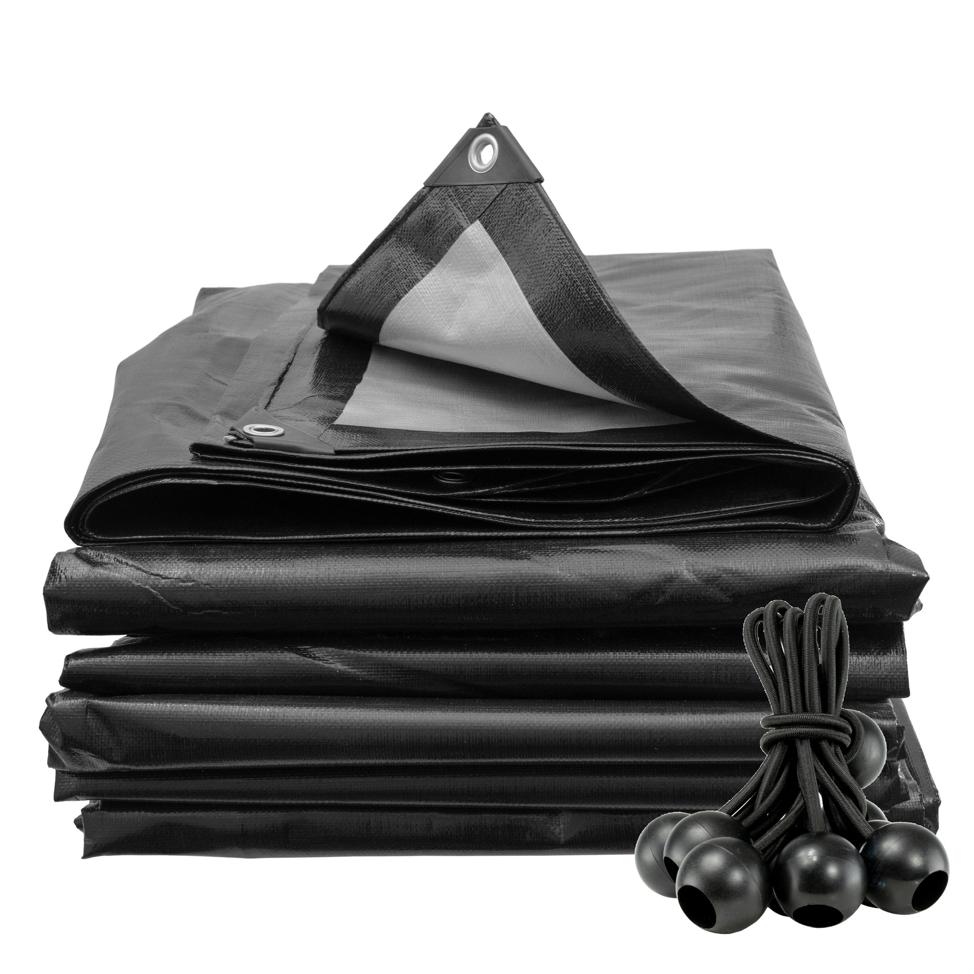 AP Supplies Black/Silver L-Grade Tarpaulin with Bungee Balls (Black) - 1m x 1m