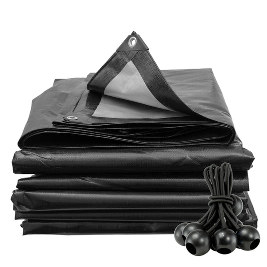 AP Supplies Black/Silver L-Grade Tarpaulin with 10 x 6" Bungee Balls (Black) - 1m x 1m