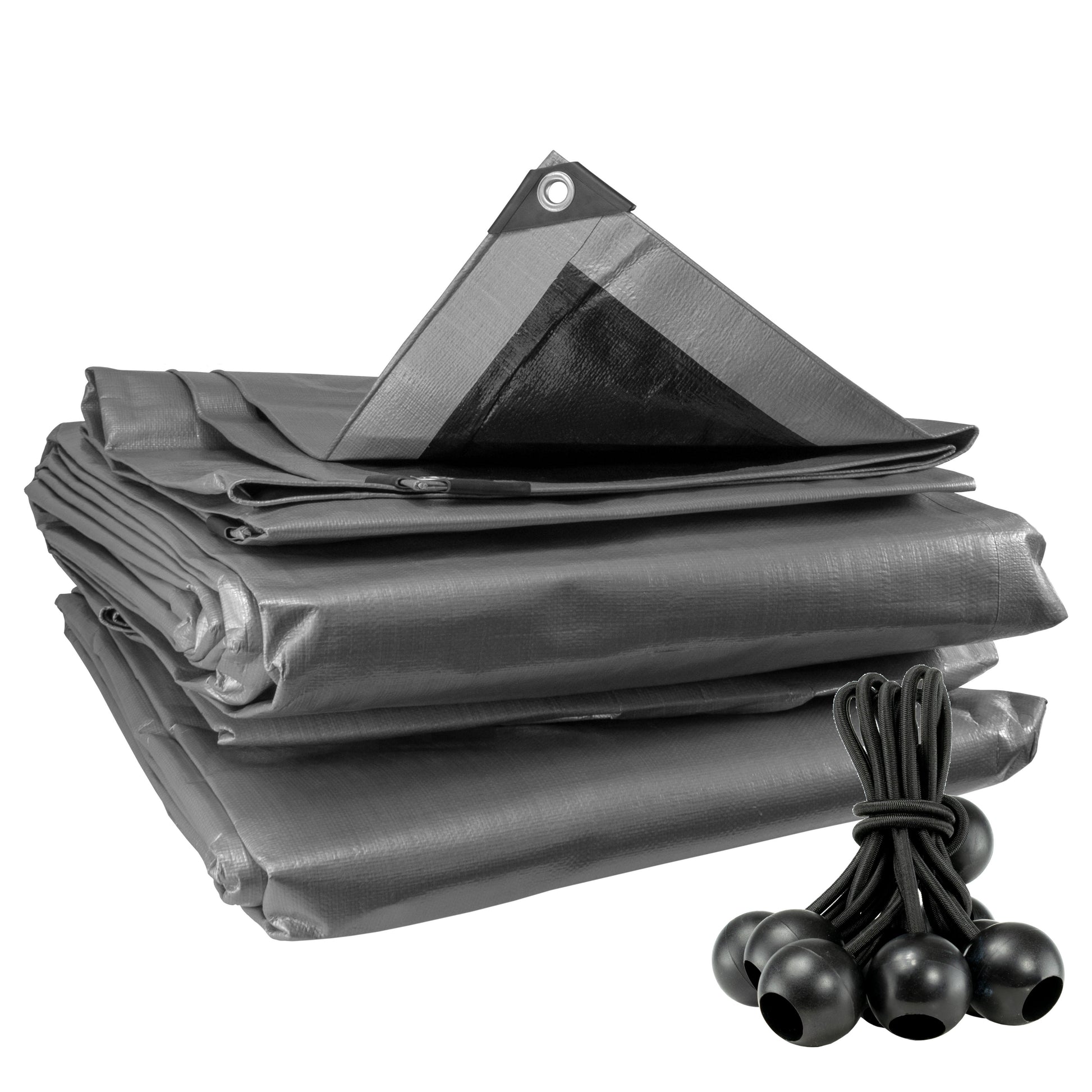 AP Supplies Silver XL-Grade Tarpaulin with Bungee Balls (Black) - 0.65m x 0.65m
