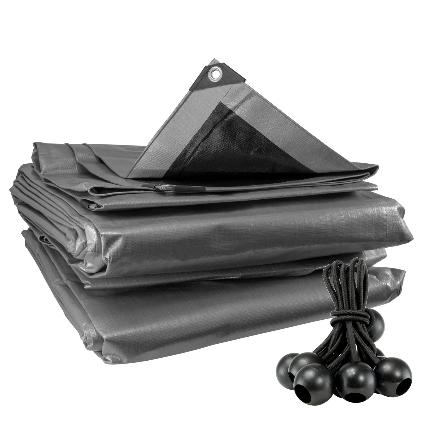 AP Supplies Silver XL-Grade Tarpaulin with 10 x 6" Bungee Balls (Black) - 0.65m x 0.65m
