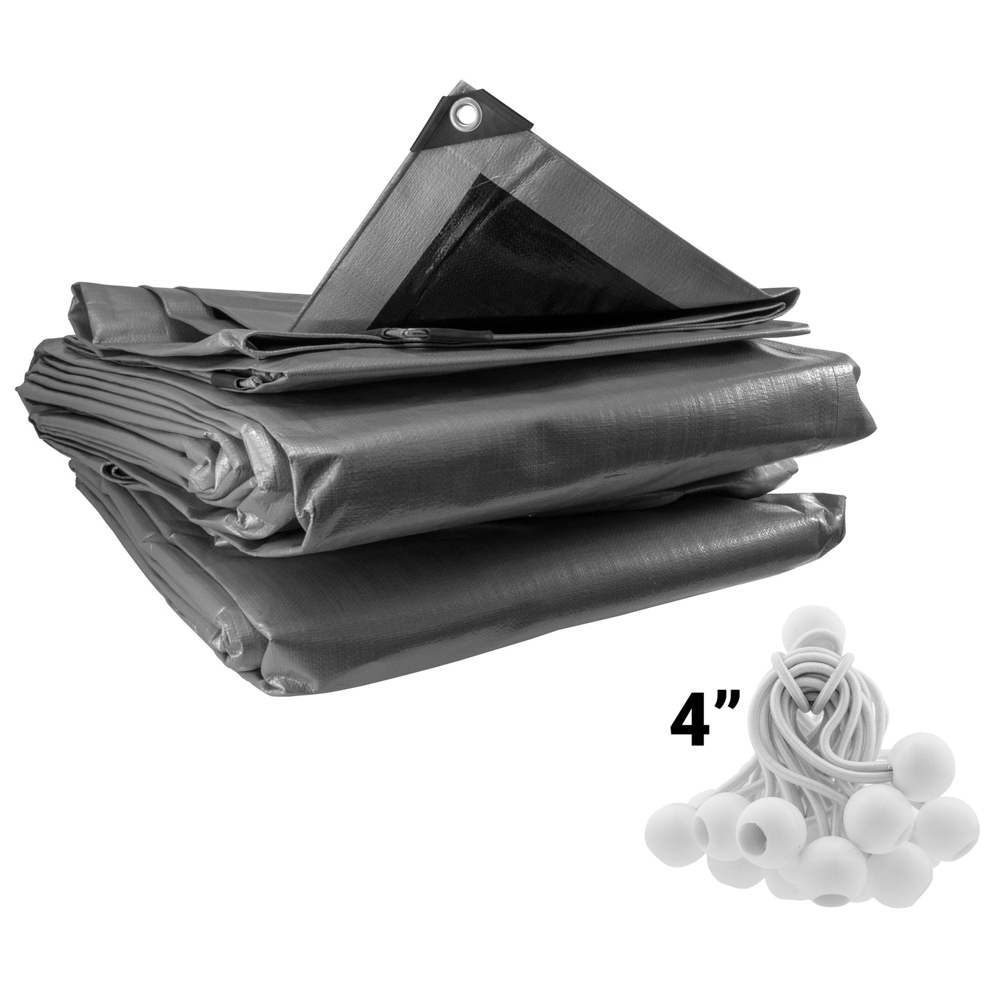 AP Supplies Silver XL-Grade Tarpaulin with 20 x 4" Bungee Balls (White) - 0.65m x 0.65m