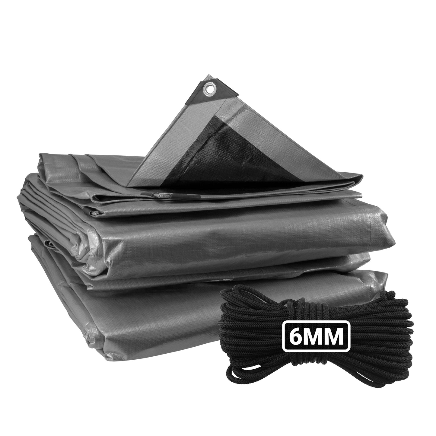 AP Supplies Silver XL-Grade Tarpaulin with 10 Metres of 6mm Bungee Rope - 0.65m x 0.65m