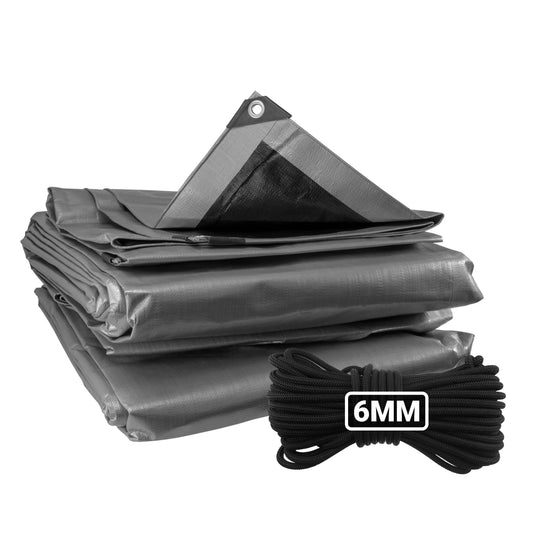 AP Supplies Silver XL-Grade Tarpaulin with 10 Metres of 6mm Bungee Rope - 0.65m x 0.65m