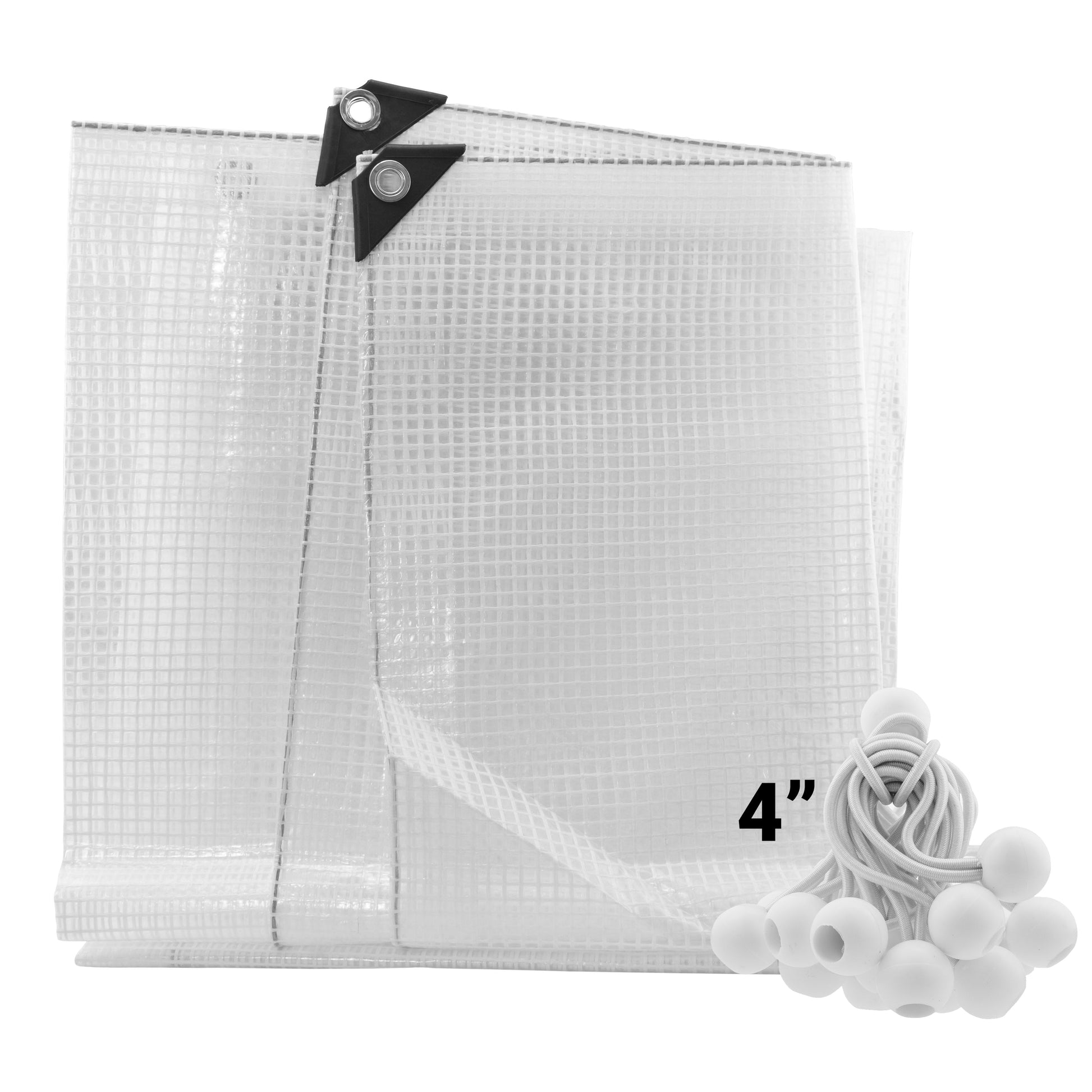 AP Supplies Clear XL-Grade Tarpaulin with 20 x 4" Bungee Balls (White) - 0.65m x 0.65m