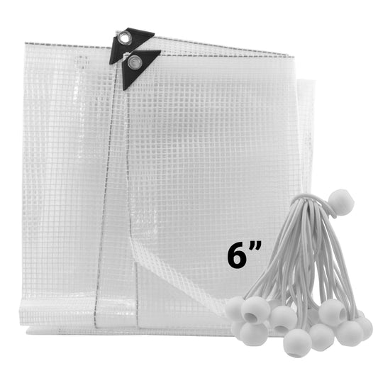 AP Supplies Clear XL-Grade Tarpaulin with 20 x 6" Bungee Balls (White) - 0.65m x 0.65m