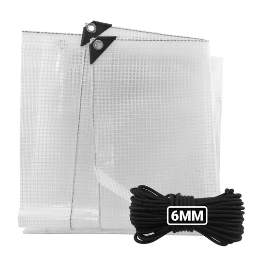 AP Supplies Clear XL-Grade Tarpaulin with 10 Metres of 6mm Bungee Rope - 0.65m x 0.65m