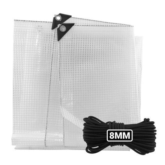 AP Supplies Clear XL-Grade Tarpaulin with 10 Metres of 8mm Bungee Rope - 0.65m x 0.65m