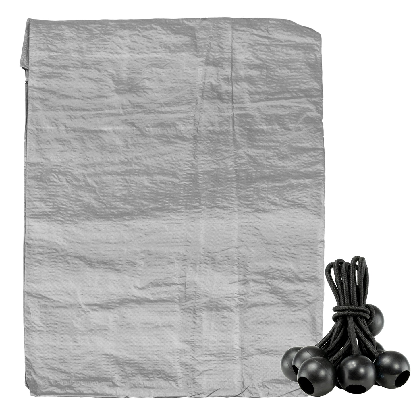 AP Supplies Grey S-Grade Tarpaulin with 10 x Bungee Balls (Black) - 1m x 1m