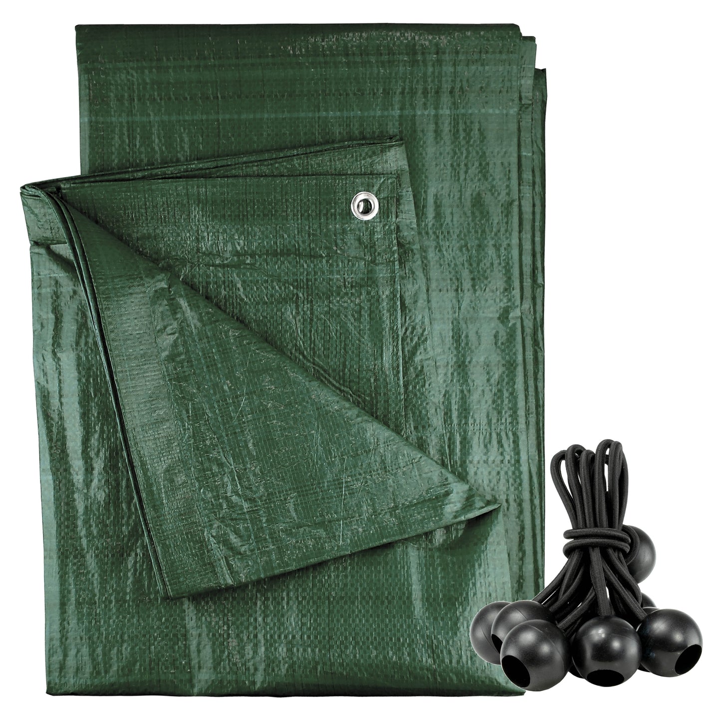 AP Supplies Green M-Grade Tarpaulin with 10 x 6" Bungee Balls (Black) - 1m x 1m