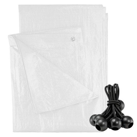 AP Supplies White M-Grade Tarpaulin with 10 x 6" Bungee Balls (Black) - 1.5m x 2m