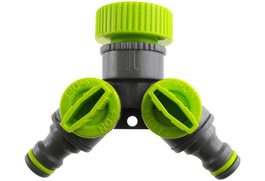 Double Tap Connector with Valves Lime Outdoor Watering Kit Garden Irrigation Kit
