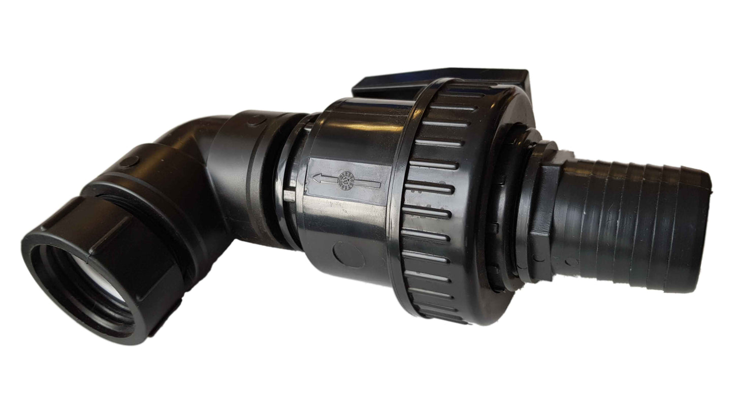 IBC 2 S60X6 Cap with Large Plastic Valve, 2 BSP Elbow and 50mm Barb Straight