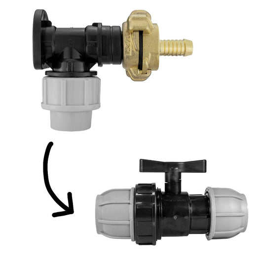 Wall Flange Kit 20mm MDPE - Geka and In Line Valve + 1/2inBarb Hose Pipe Fitting
