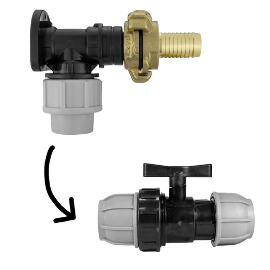 Wall Flange Kit 20mm MDPE - Geka and In Line Valve + 3/4in Barb Water Connector