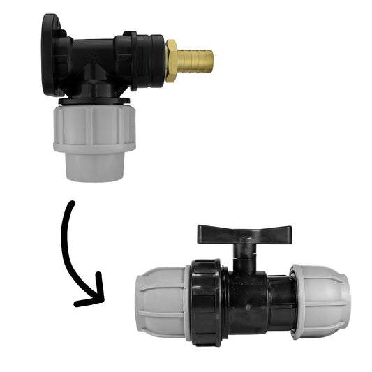 Wall Flange Kit 20mm MDPE + 1/2in Barb Outlet + In Line Valve BSP Thread Fitting