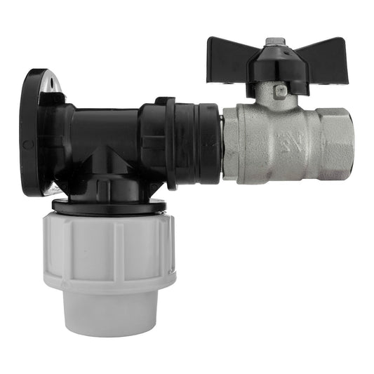 Wall Flange Kit 20mm MDPE - Bib Valve 1/2in BSP for Drip Irrigation Fitting