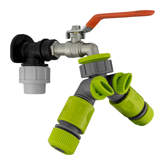 Wall Flange Kit 20mm MDPE - Lever Tap and Two Way Splitter and Connectors