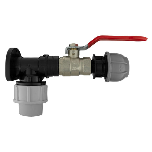 Wall Flange Kit 20mm MDPE - Lever Valve and 20mm MDPE Outlet for Water Connector