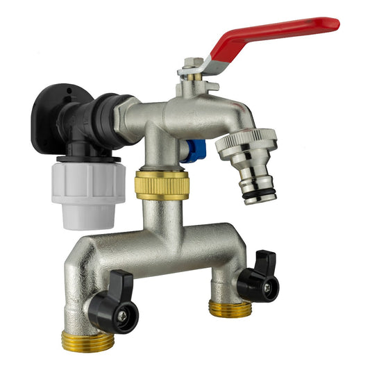 Wall Flange Kit 20mm MDPE - Double Tap with Triple Outlet Thread Water Connector