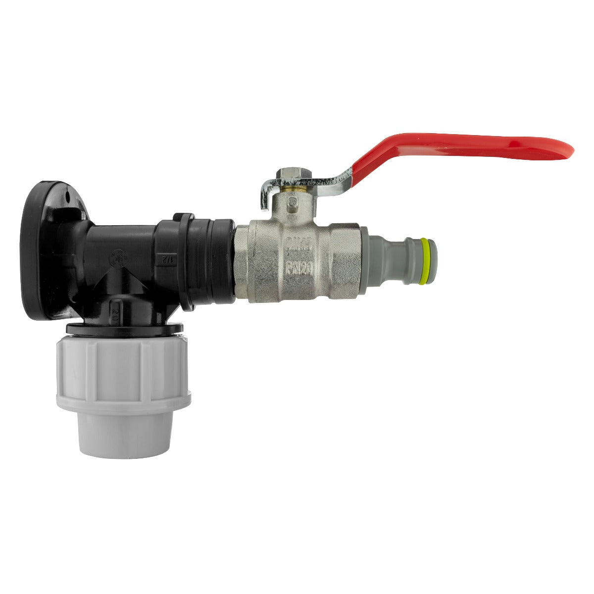 Wall Flange Kit 20mm MDPE - Lever Valve and Snap On for Drip Irrigation Fitting