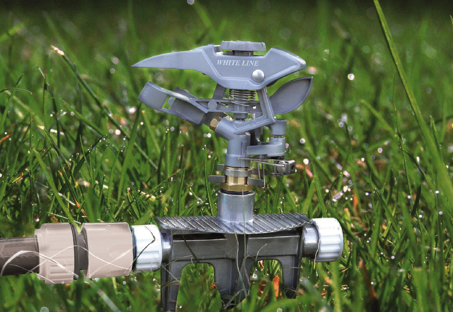 Pulsating Lawn Sprinkler - Triton White Line Garden Hose Pipe Garden Watering